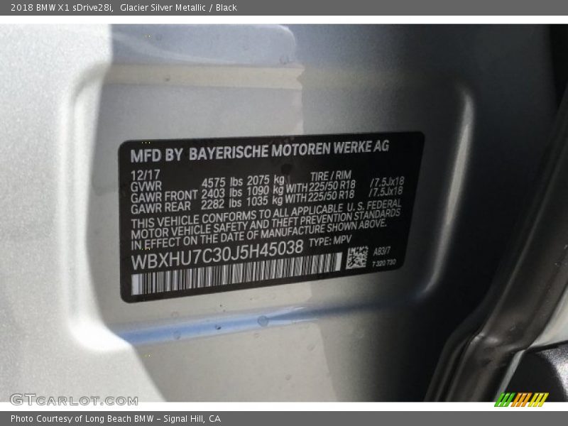 2018 X1 sDrive28i Glacier Silver Metallic Color Code A83