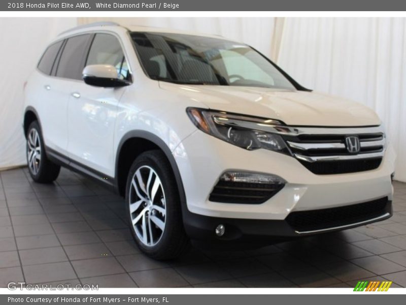 White Diamond Pearl / Beige 2018 Honda Pilot Elite AWD