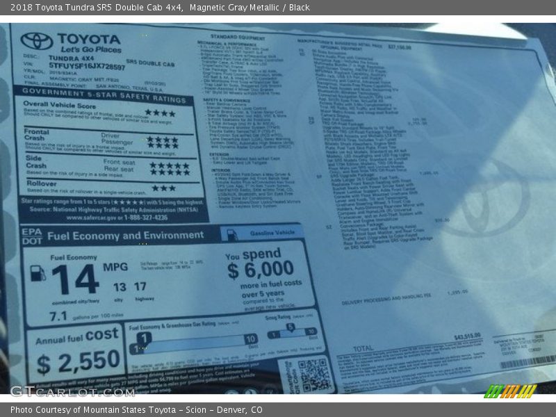 Magnetic Gray Metallic / Black 2018 Toyota Tundra SR5 Double Cab 4x4