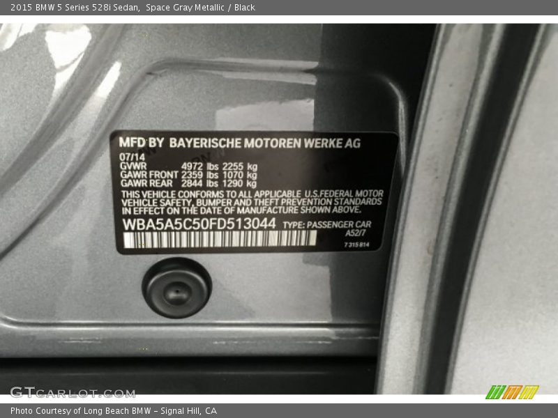 Space Gray Metallic / Black 2015 BMW 5 Series 528i Sedan