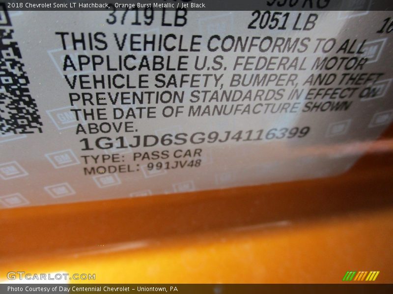 Orange Burst Metallic / Jet Black 2018 Chevrolet Sonic LT Hatchback