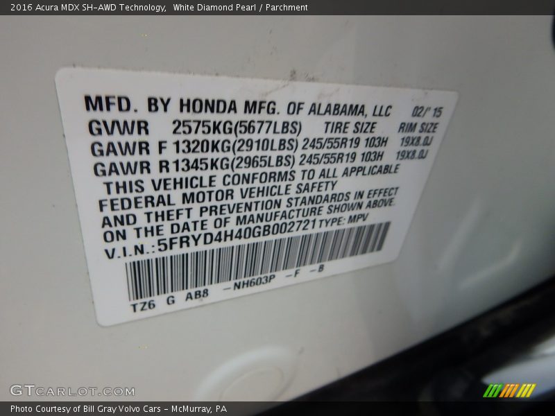 White Diamond Pearl / Parchment 2016 Acura MDX SH-AWD Technology