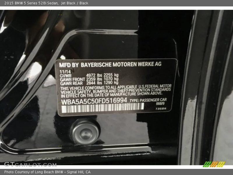 Jet Black / Black 2015 BMW 5 Series 528i Sedan