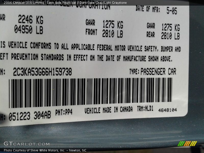 Satin Jade Pearlcoat / Dark Slate Gray/Light Graystone 2006 Chrysler 300 Limited