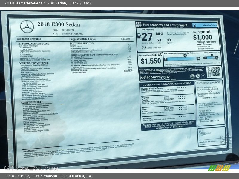 Black / Black 2018 Mercedes-Benz C 300 Sedan