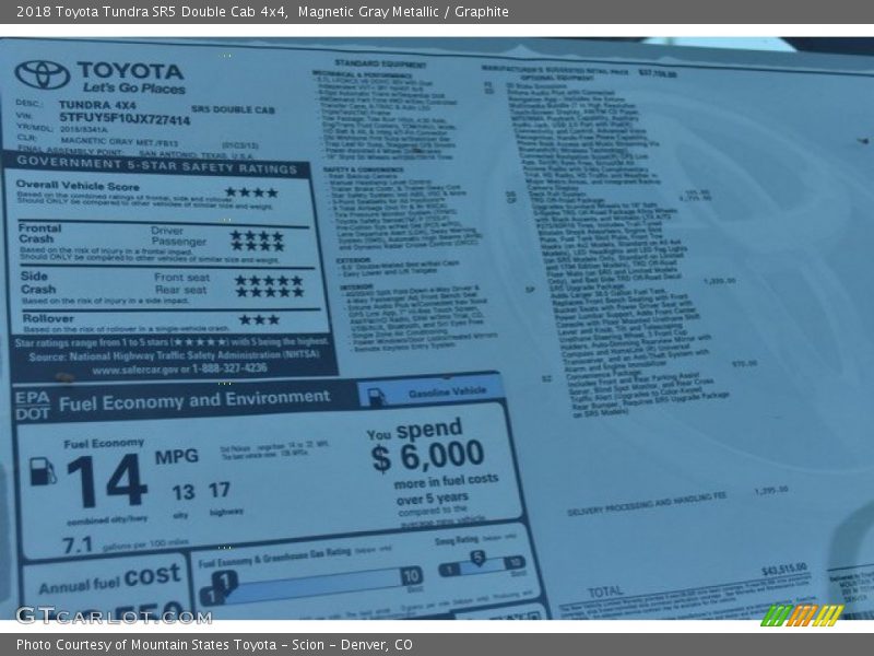 Magnetic Gray Metallic / Graphite 2018 Toyota Tundra SR5 Double Cab 4x4