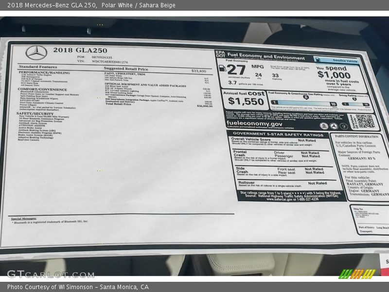 Polar White / Sahara Beige 2018 Mercedes-Benz GLA 250