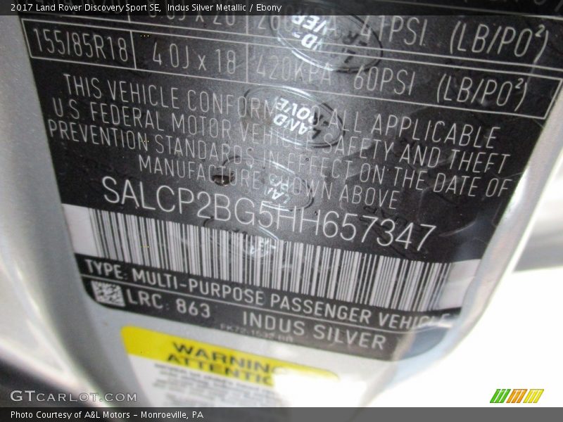 Indus Silver Metallic / Ebony 2017 Land Rover Discovery Sport SE