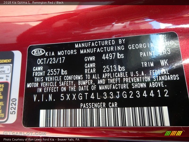 Remington Red / Black 2018 Kia Optima S