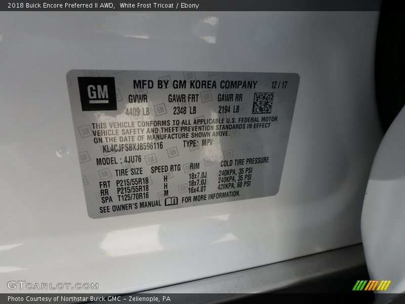 White Frost Tricoat / Ebony 2018 Buick Encore Preferred II AWD