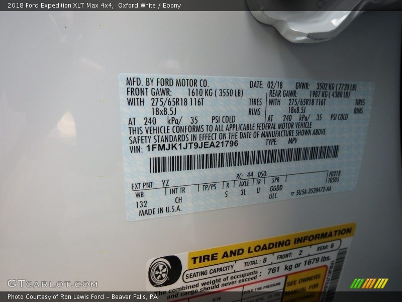Oxford White / Ebony 2018 Ford Expedition XLT Max 4x4
