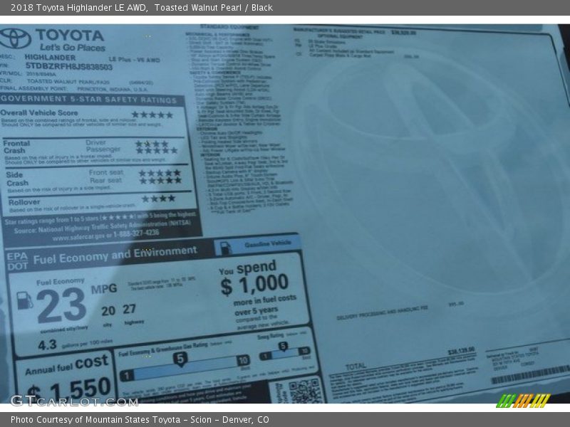 Toasted Walnut Pearl / Black 2018 Toyota Highlander LE AWD