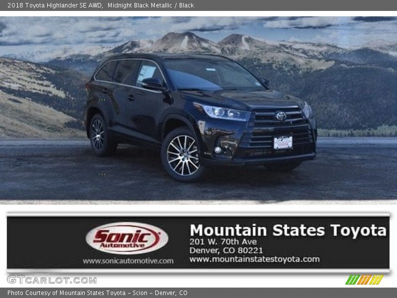 Midnight Black Metallic / Black 2018 Toyota Highlander SE AWD