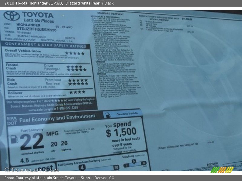 Blizzard White Pearl / Black 2018 Toyota Highlander SE AWD