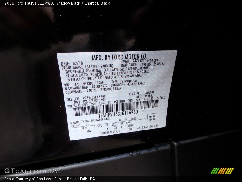 Shadow Black / Charcoal Black 2018 Ford Taurus SEL AWD