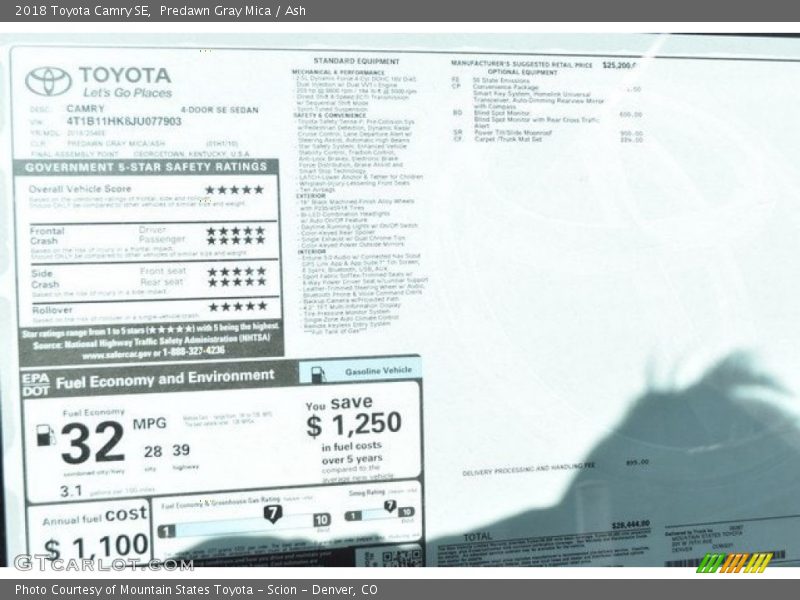 Predawn Gray Mica / Ash 2018 Toyota Camry SE