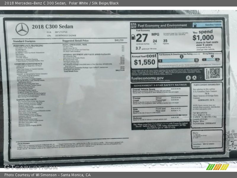 Polar White / Silk Beige/Black 2018 Mercedes-Benz C 300 Sedan