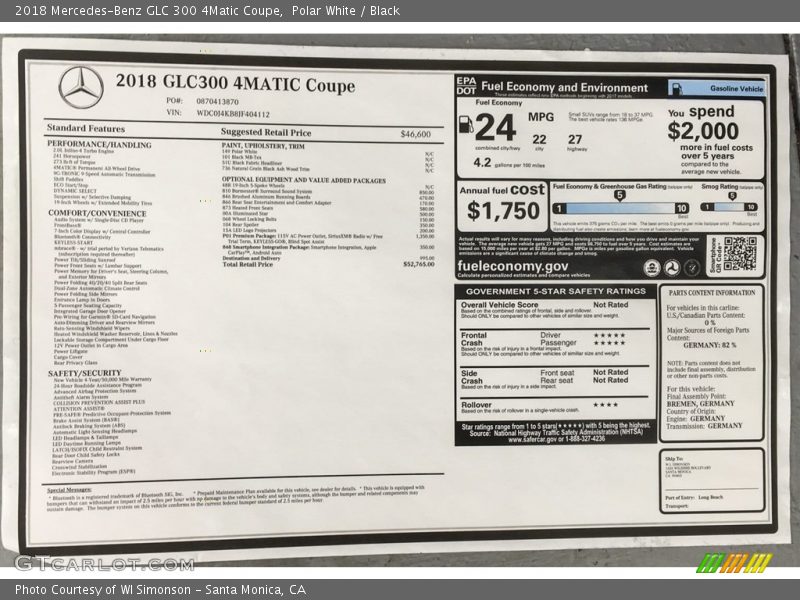 Polar White / Black 2018 Mercedes-Benz GLC 300 4Matic Coupe