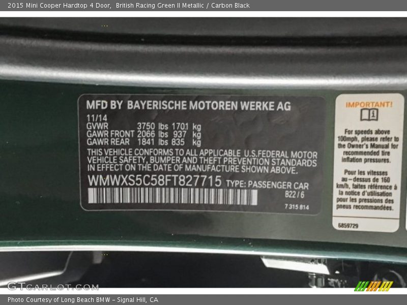British Racing Green II Metallic / Carbon Black 2015 Mini Cooper Hardtop 4 Door