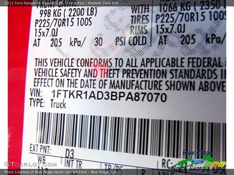 Torch Red / Medium Dark Flint 2011 Ford Ranger XL Regular Cab