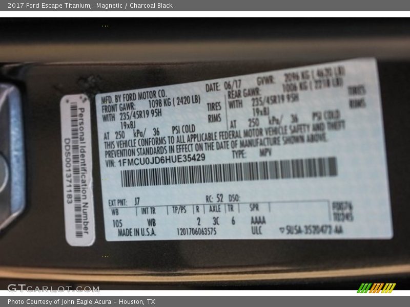 Magnetic / Charcoal Black 2017 Ford Escape Titanium