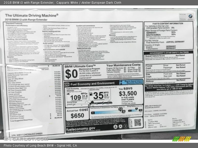 Capparis White / Atelier European Dark Cloth 2018 BMW i3 with Range Extender