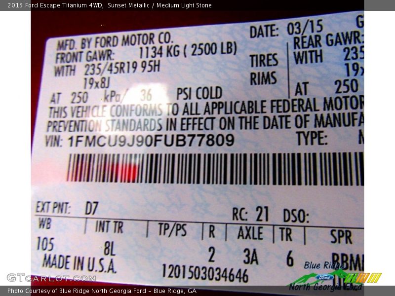 Sunset Metallic / Medium Light Stone 2015 Ford Escape Titanium 4WD