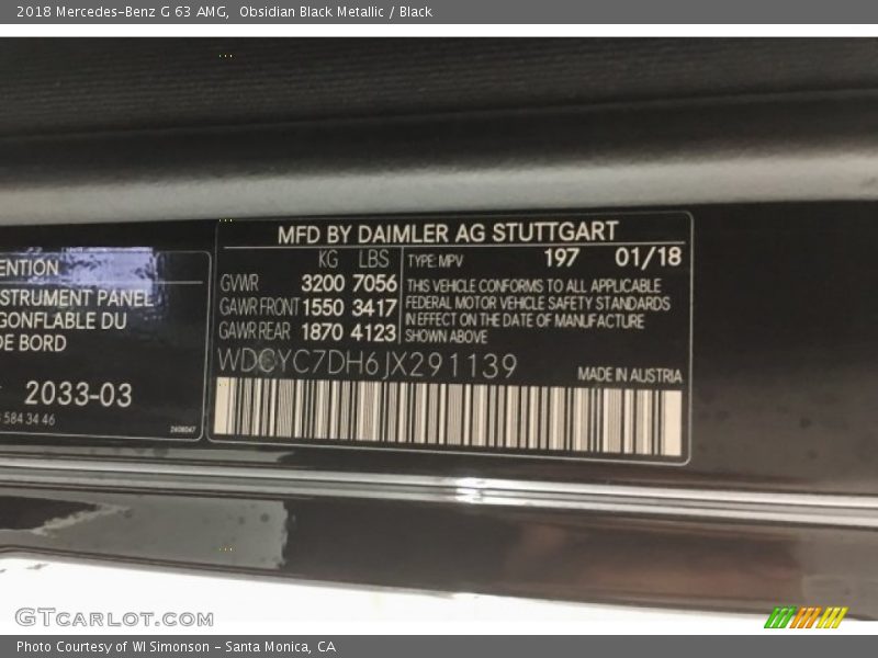 Obsidian Black Metallic / Black 2018 Mercedes-Benz G 63 AMG