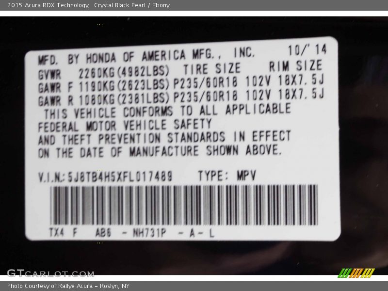 Crystal Black Pearl / Ebony 2015 Acura RDX Technology