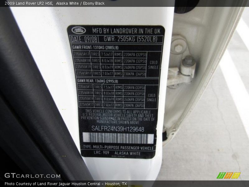 Alaska White / Ebony Black 2009 Land Rover LR2 HSE