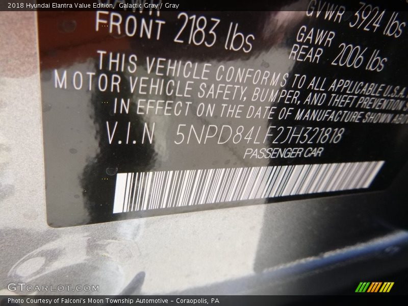 Galactic Gray / Gray 2018 Hyundai Elantra Value Edition