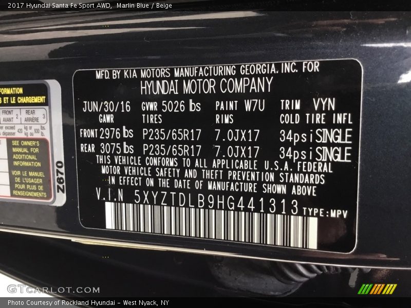 Marlin Blue / Beige 2017 Hyundai Santa Fe Sport AWD