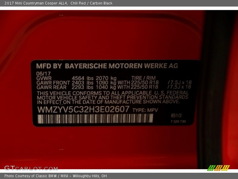 Chili Red / Carbon Black 2017 Mini Countryman Cooper ALL4