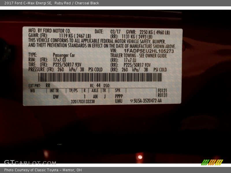 2017 C-Max Energi SE Ruby Red Color Code RR
