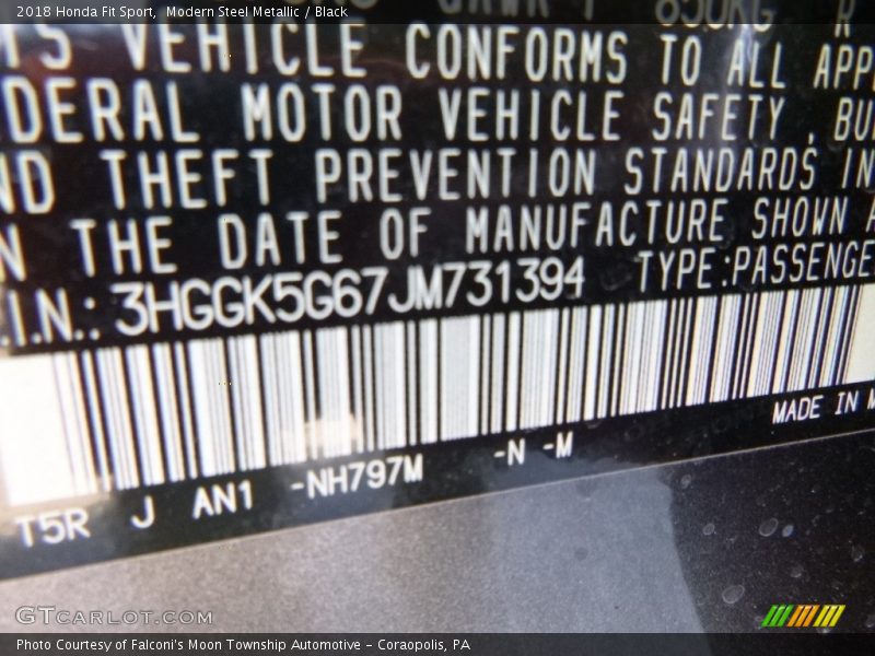 Modern Steel Metallic / Black 2018 Honda Fit Sport