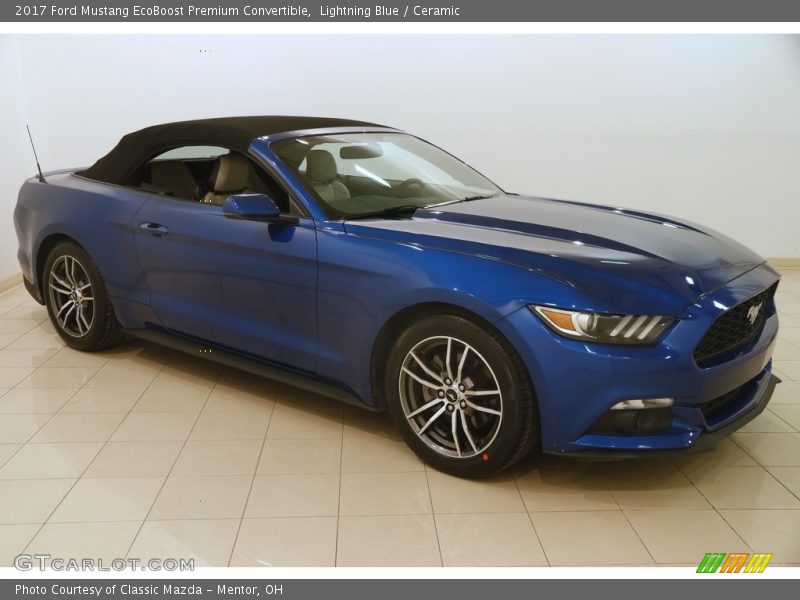 Lightning Blue / Ceramic 2017 Ford Mustang EcoBoost Premium Convertible
