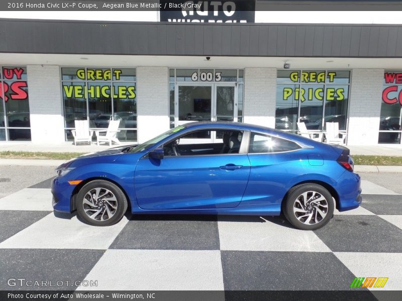 Aegean Blue Metallic / Black/Gray 2016 Honda Civic LX-P Coupe