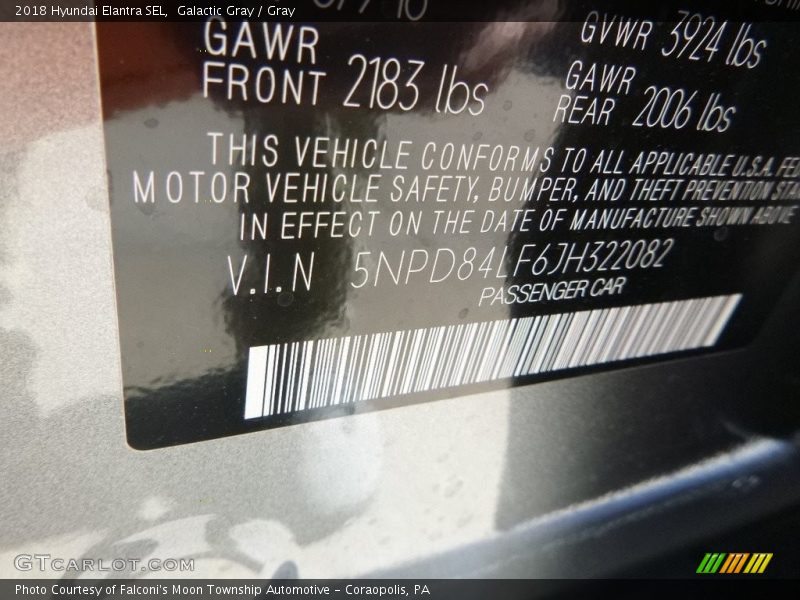 Galactic Gray / Gray 2018 Hyundai Elantra SEL