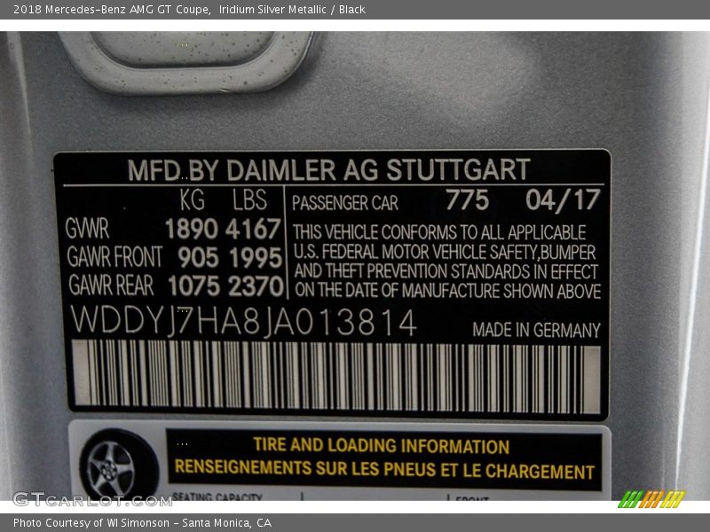2018 AMG GT Coupe Iridium Silver Metallic Color Code 775