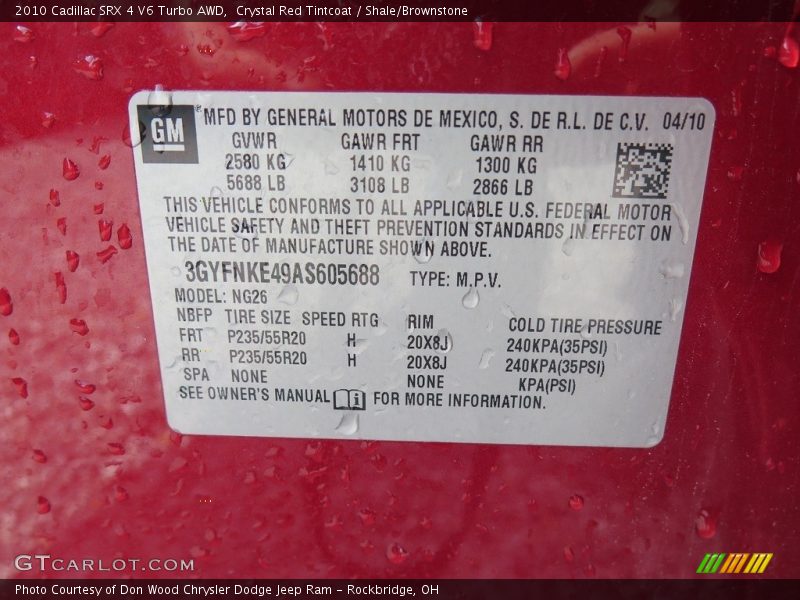 Crystal Red Tintcoat / Shale/Brownstone 2010 Cadillac SRX 4 V6 Turbo AWD