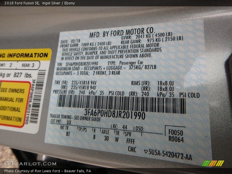 Ingot Silver / Ebony 2018 Ford Fusion SE