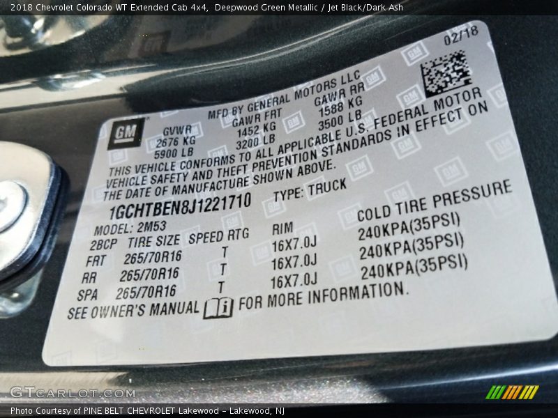 Deepwood Green Metallic / Jet Black/Dark Ash 2018 Chevrolet Colorado WT Extended Cab 4x4