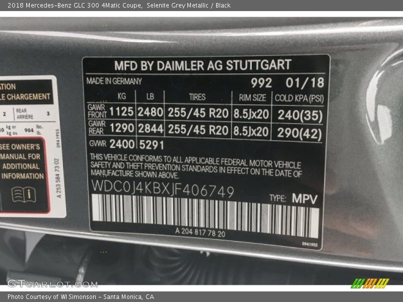 Selenite Grey Metallic / Black 2018 Mercedes-Benz GLC 300 4Matic Coupe