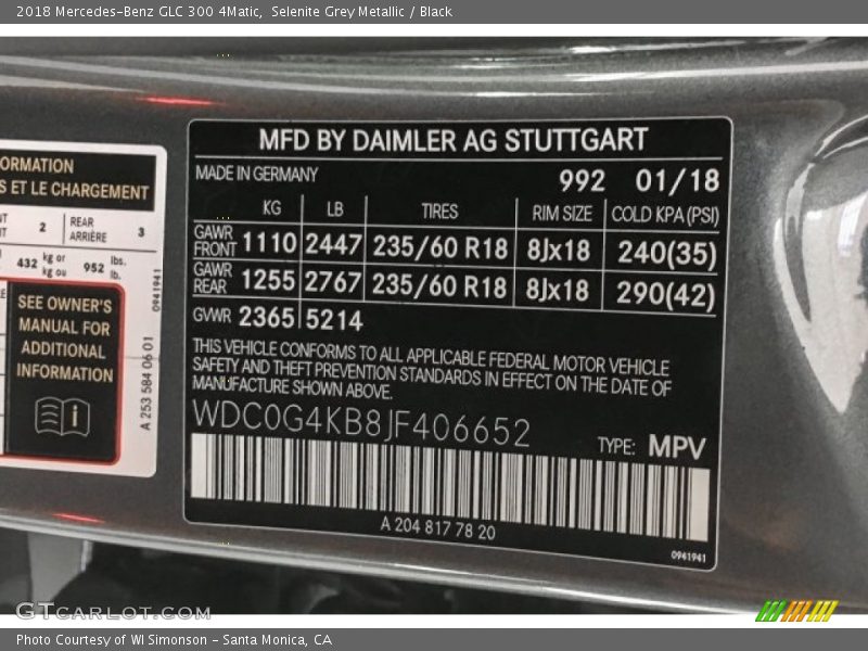 Selenite Grey Metallic / Black 2018 Mercedes-Benz GLC 300 4Matic