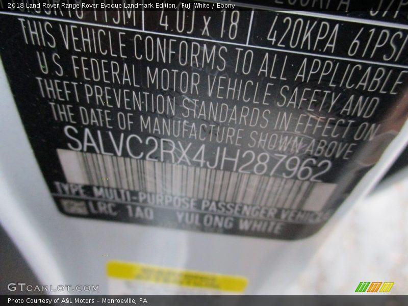 Fuji White / Ebony 2018 Land Rover Range Rover Evoque Landmark Edition