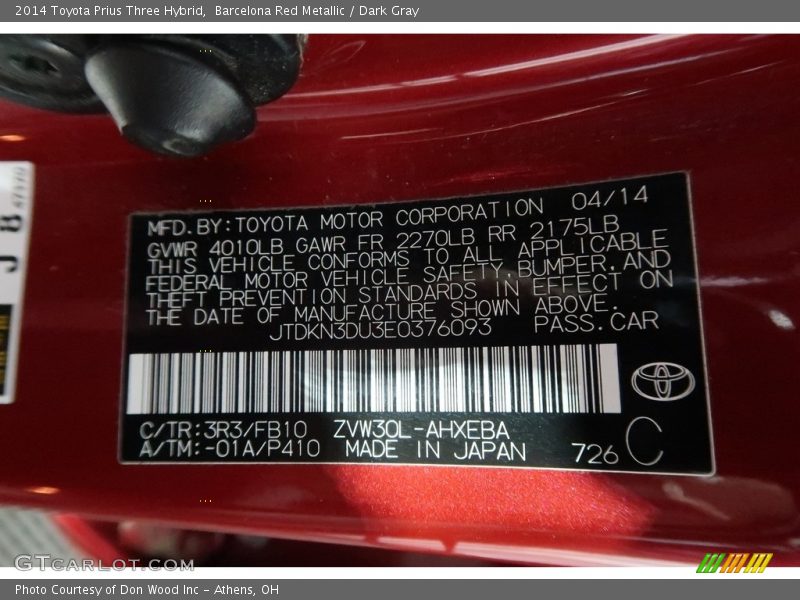 Barcelona Red Metallic / Dark Gray 2014 Toyota Prius Three Hybrid
