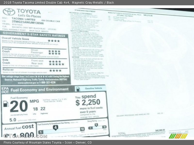 Magnetic Gray Metallic / Black 2018 Toyota Tacoma Limited Double Cab 4x4