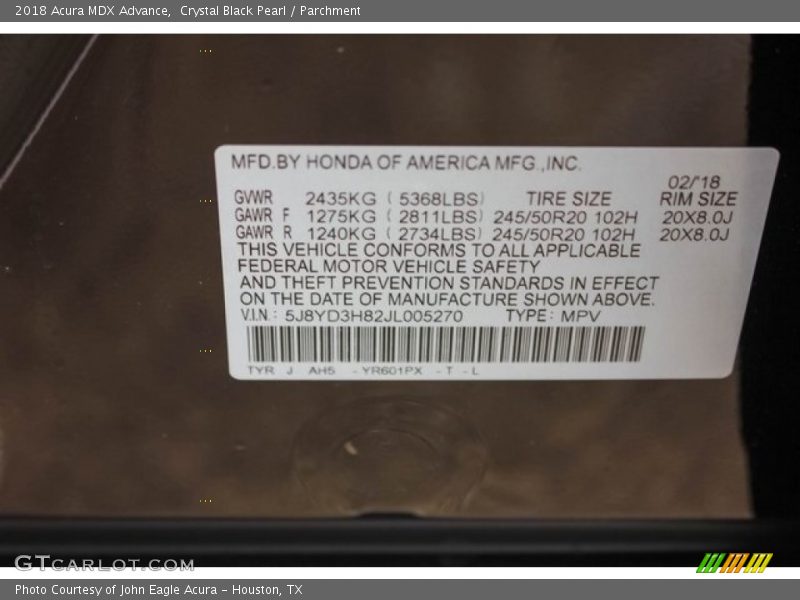 Crystal Black Pearl / Parchment 2018 Acura MDX Advance