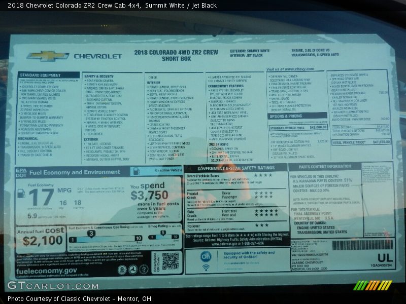  2018 Colorado ZR2 Crew Cab 4x4 Window Sticker