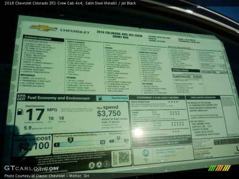  2018 Colorado ZR2 Crew Cab 4x4 Window Sticker